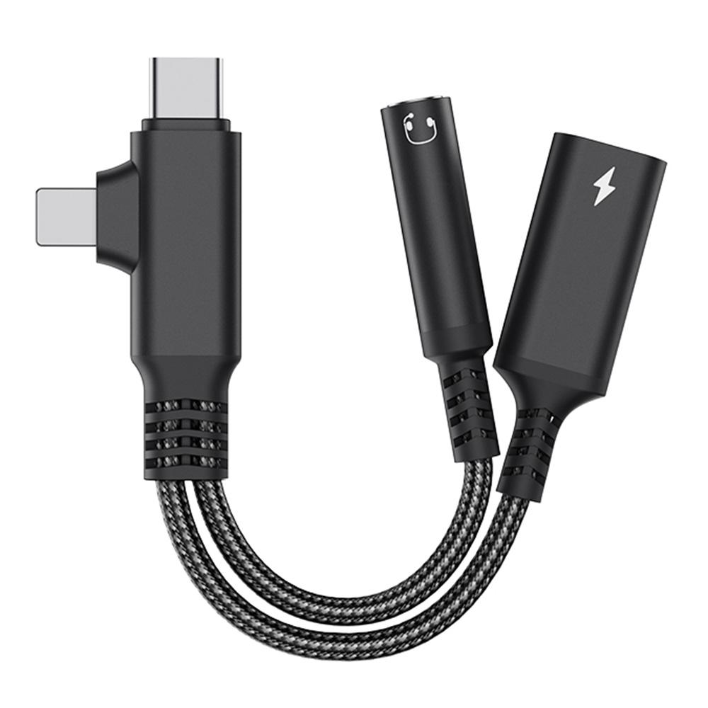 L-Shaped iP/USB-C to 3.5mm Female + Type-C Charging Cable Audio Charging Adapter