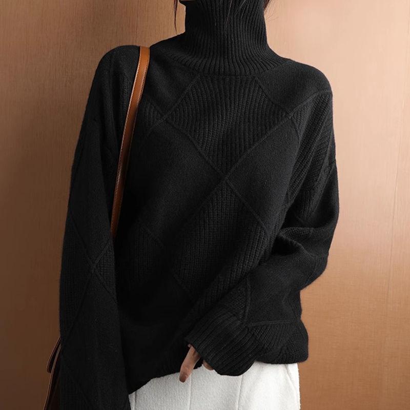 Autumn Winter Women's Plus-size Wool Sweater Loose Turtleneck Sweater Pullover Solid Color Wool Knitted Top