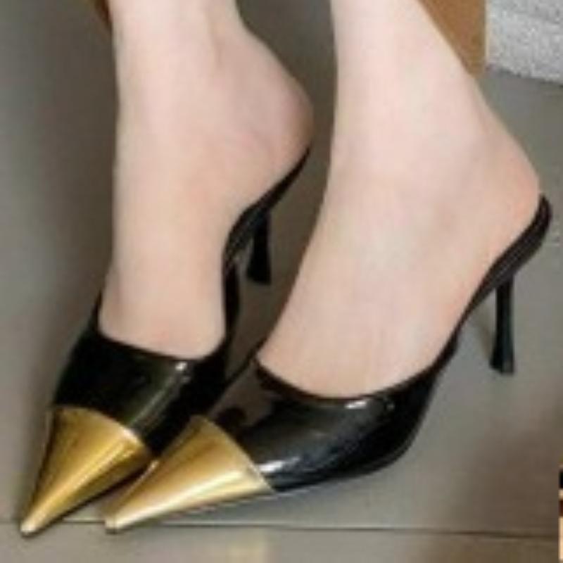 Fashion 2025 New Pointed Toe Mule Ladies Pumps Designer Sexy Thin High Heels Women Slippers Elegant Splicing Slide Shoes