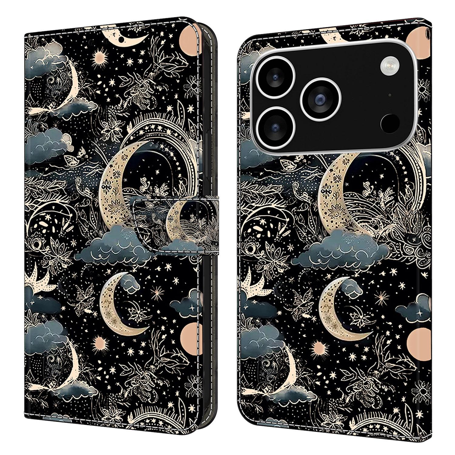 

For iPhone 17 Pro Max Case PU Leather Wallet Phone Cover with Stand Moon