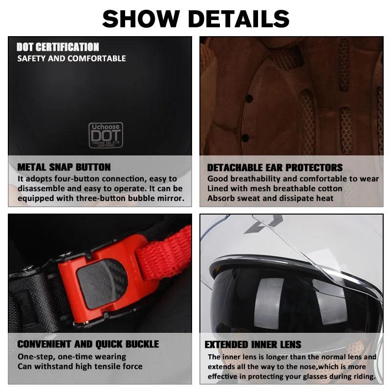 Certified Protective Helmet Safety Helmet Motorcycle Open Face Helmet Retro 3/4 Helmet Cruise Casco Casque Moto Men Women