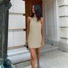 Women's Solid Color Linen Halter Neck Tie Backless Mini Dress Sexy A Line Dress Summer Casual Party Dress