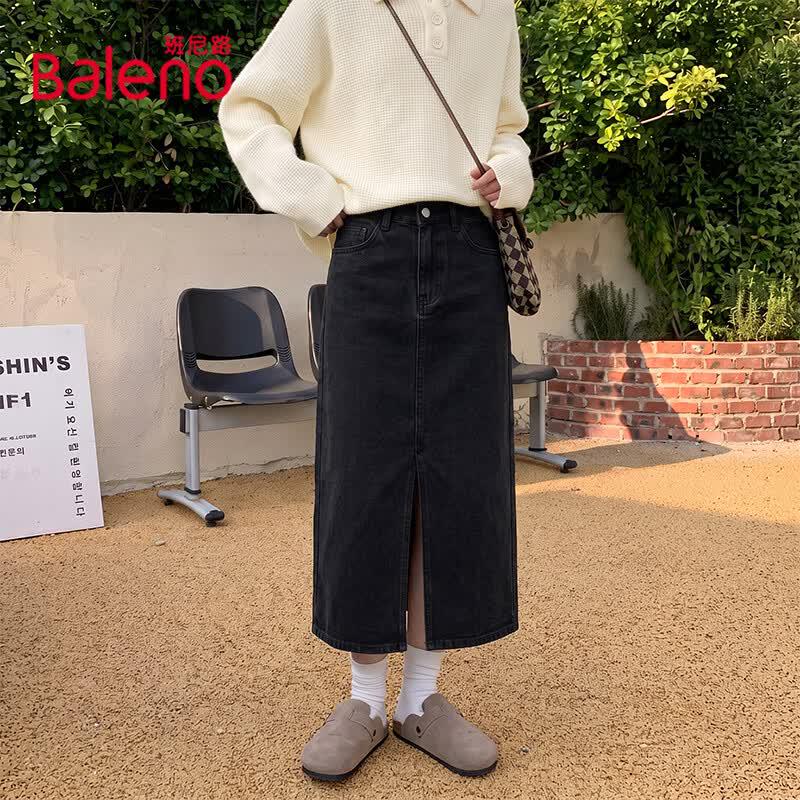 Baleno Women s Retro Distressed Denim A-Line Midi Skirt S