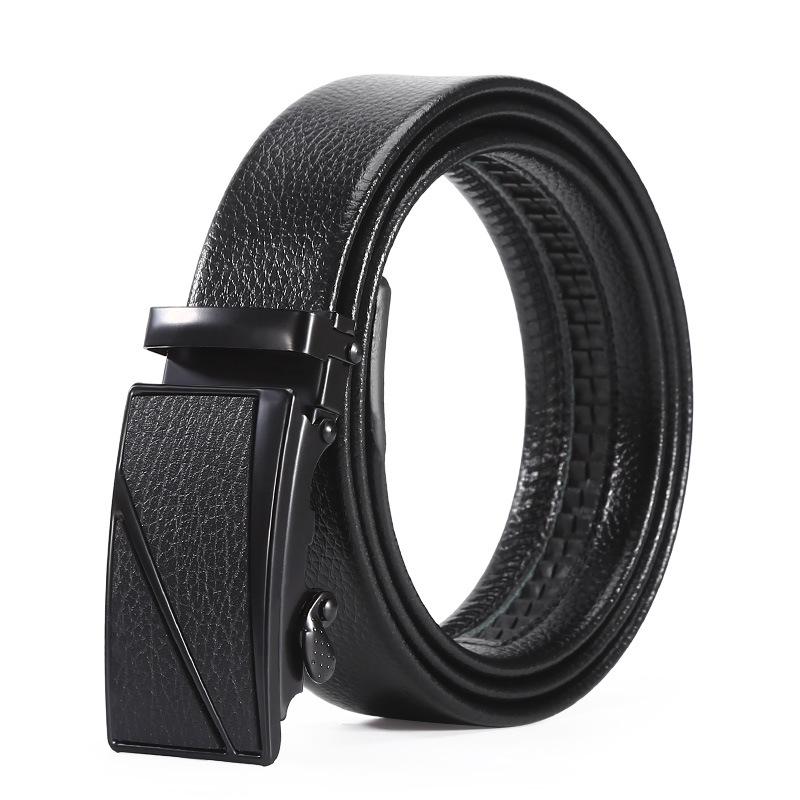 Men's Fashion Wear-Resistant Automatic Buckle Lychee Grain Faux Leather Belt