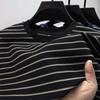 Classic Striped Short Sleeve T-Shirt Men's Crew Neck Summer Polo Shirt Half Sleeve T-Shirt Top Trendy Round Neck Fine Horizontal Stripe T-shirt
