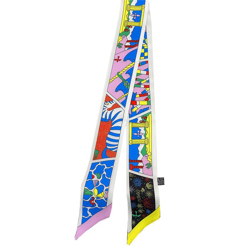 2023 new zebra and manor series, summer printed small streamer, tied bag silk scarf French headband streamer