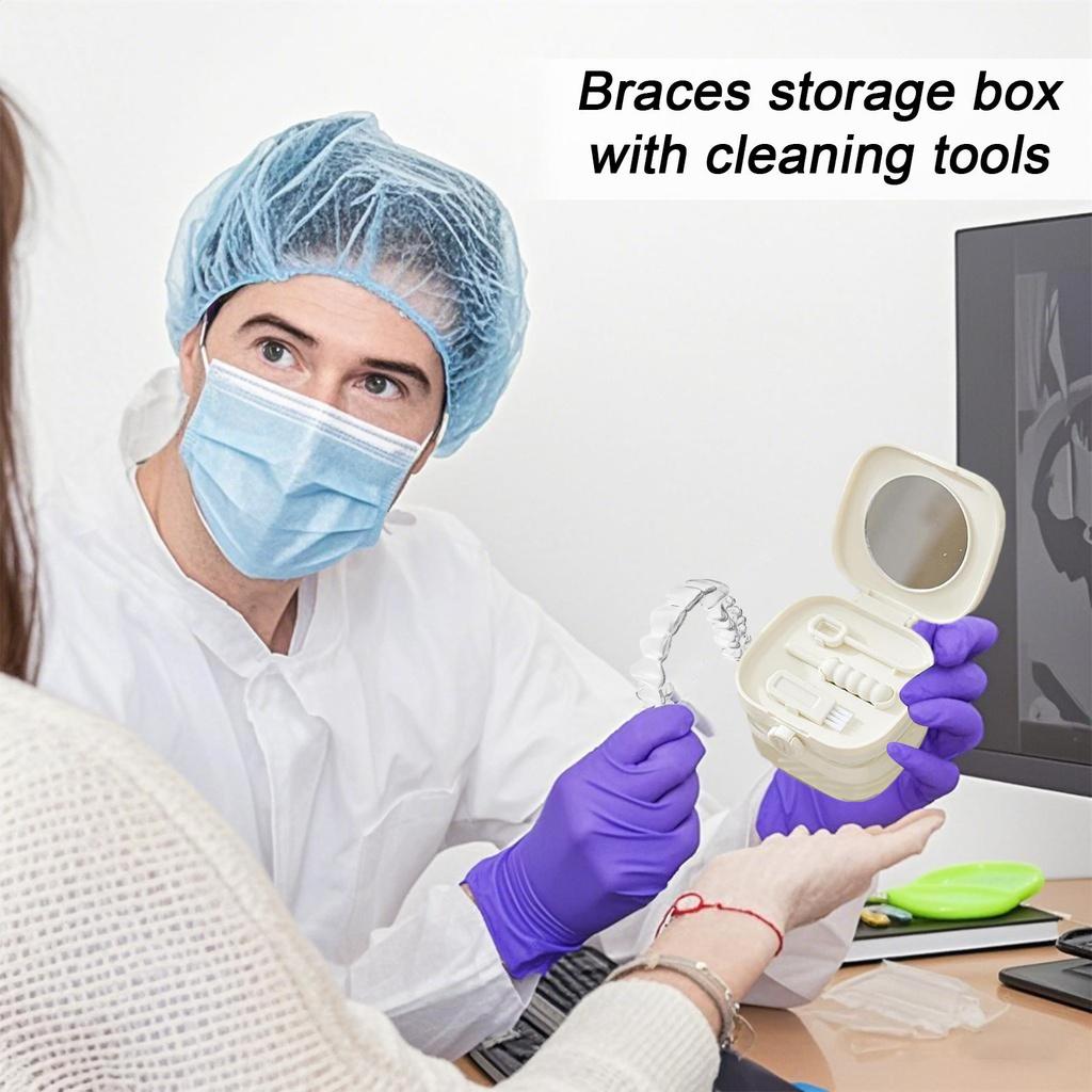 Denture Holder Case For Soaking Denture Holder Case Set With Mirror Teeth Protection Cover Cleaning Tool Set For Teen Girl Teen