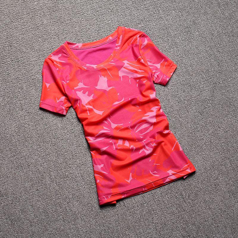 

Printed Mesh Beautiful Western Style Fashion Short Sleeve T-shirt Red L