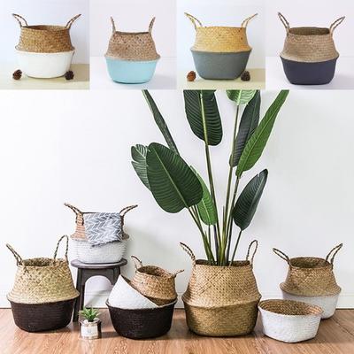 1Pc Plant Flower Pots Handmade Wickerwork Basket Boho Style Storage Organizer Basket Natural Rattan Home Decor