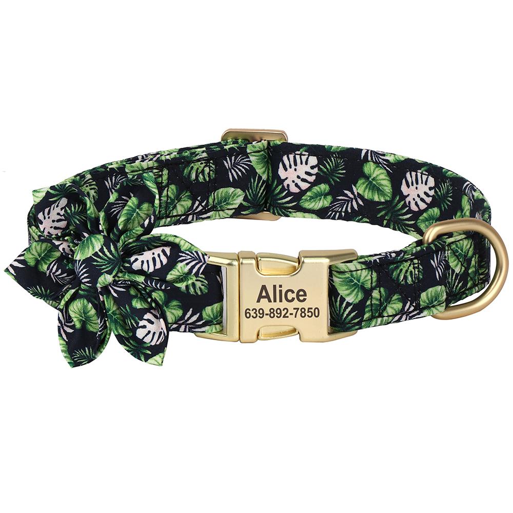 Custom Nylon Dog Collar Personalized Dog Collars Printed Pet Puppy Collars With Flower Adjustable Necklace For Small Large Dogs