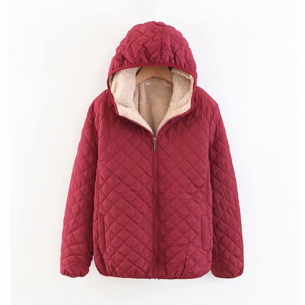 Women Autumn Winter Parkas Coat Jackets Women Lamb Hooded Plaid Long Sleeve Warm Winter Jacket