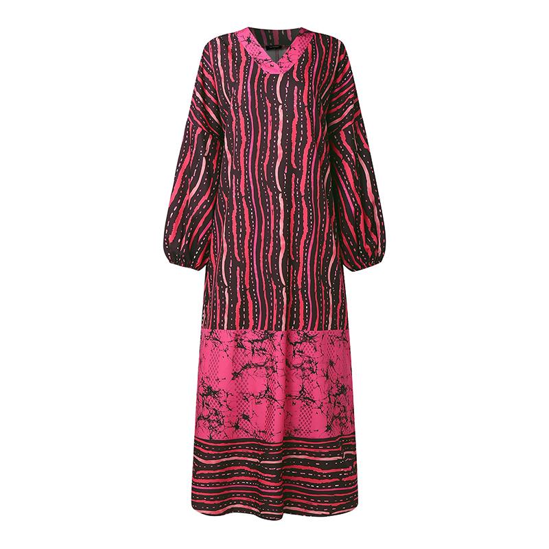 

VONDA Women Spring Print Casual Long Sleeve Loose Long Dress Kaftan 5XL темно-розовый