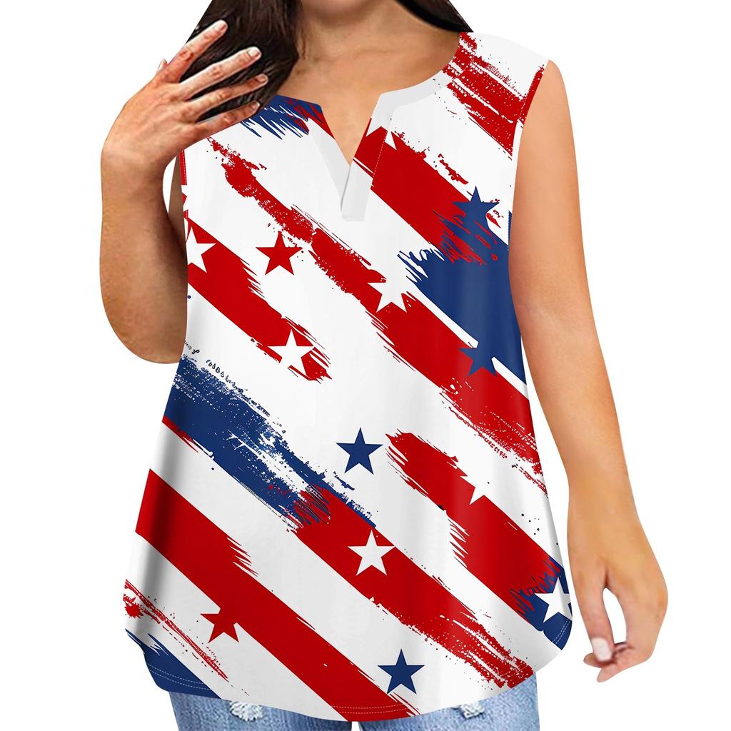 Women's Fashion Casual Large Size V-Neck Sleeveless Vest Printed T-Shirt Top
