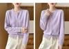 Autumn/Winter Women's Loose Fit 100% Wool Korean Style Color Block Cardigan Sweater