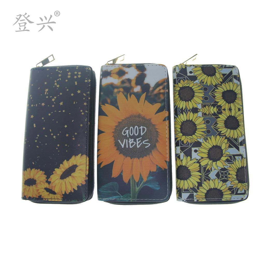 New sunflower long zipper wallet, small floral wallet.