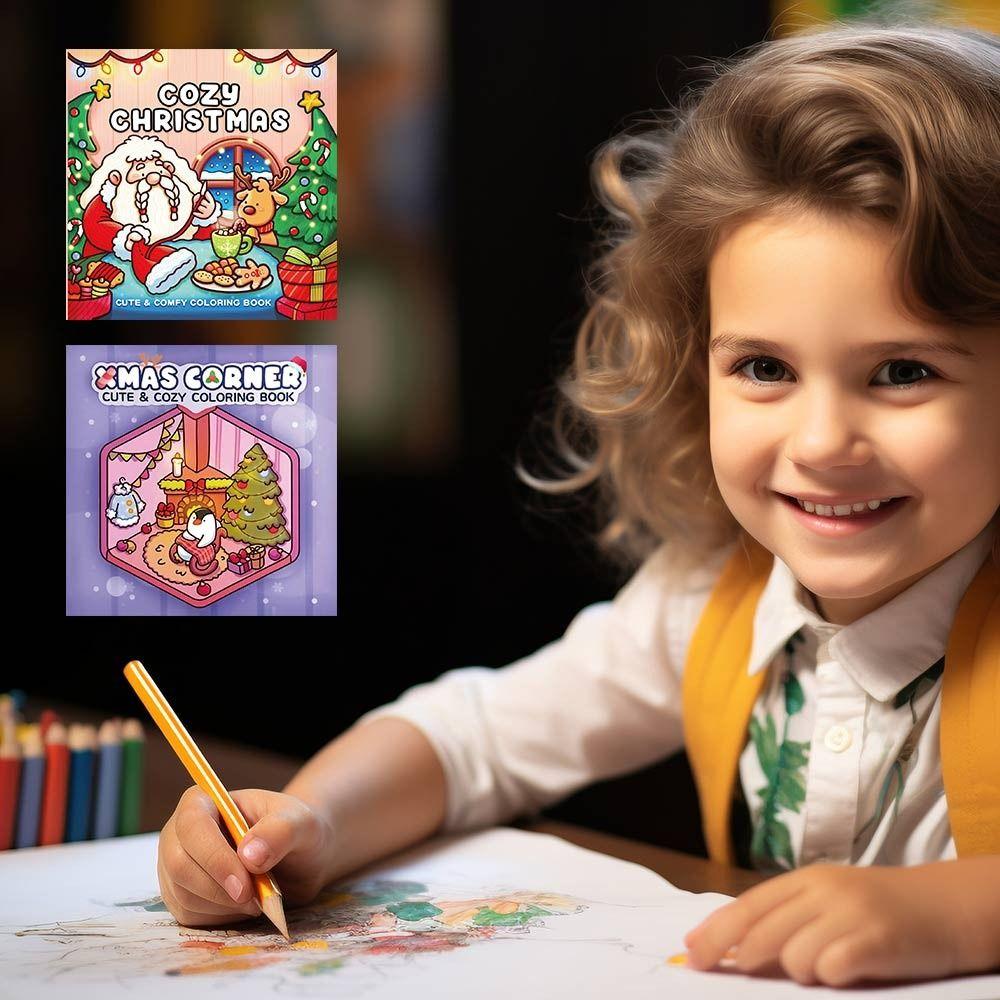 Cozy Christmas Christmas Coloring Book Cartoon Educational Paperback Painting Gift Stress Relief Montessori Drawing Toy