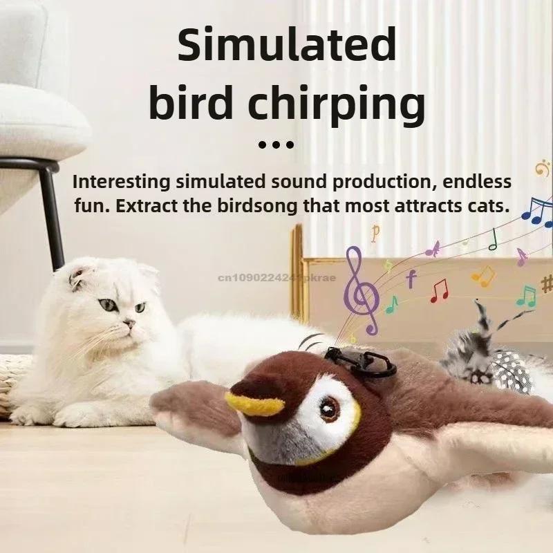 Interactive Cat Toys Rechargeable Flying Bird Rat Cat Toy Chirping Flapping Bird Can Add Catnip Touch Activated Plush Toy