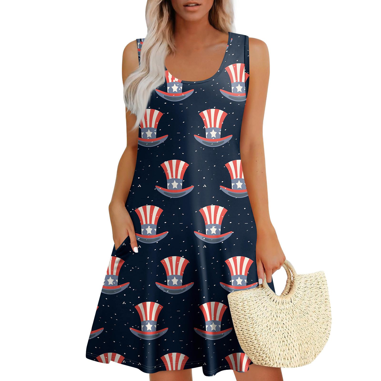 

Женские летние платья с принтом, свободные, с U-образным вырезом, без рукавов, сарафаны, платья с карманами L