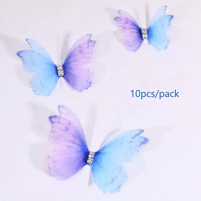 10 elegant 3D butterfly decorations, double-layer polyester fiber butterflies, suitable for DIY handicrafts, headwear