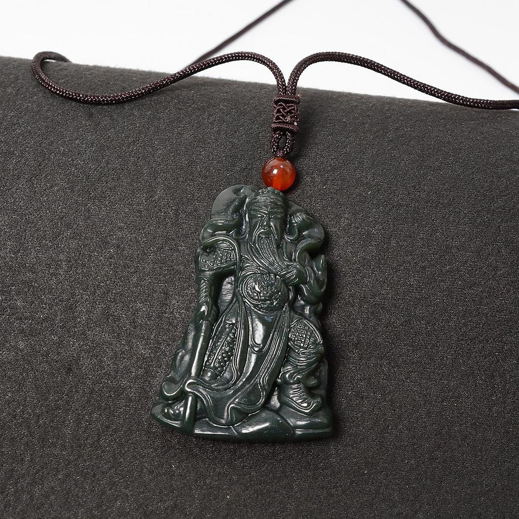 Hetian Jade Guan Gong Pendant with Tiger's Eye: Men's Guan Yu Amulet and God of Wealth Symbol