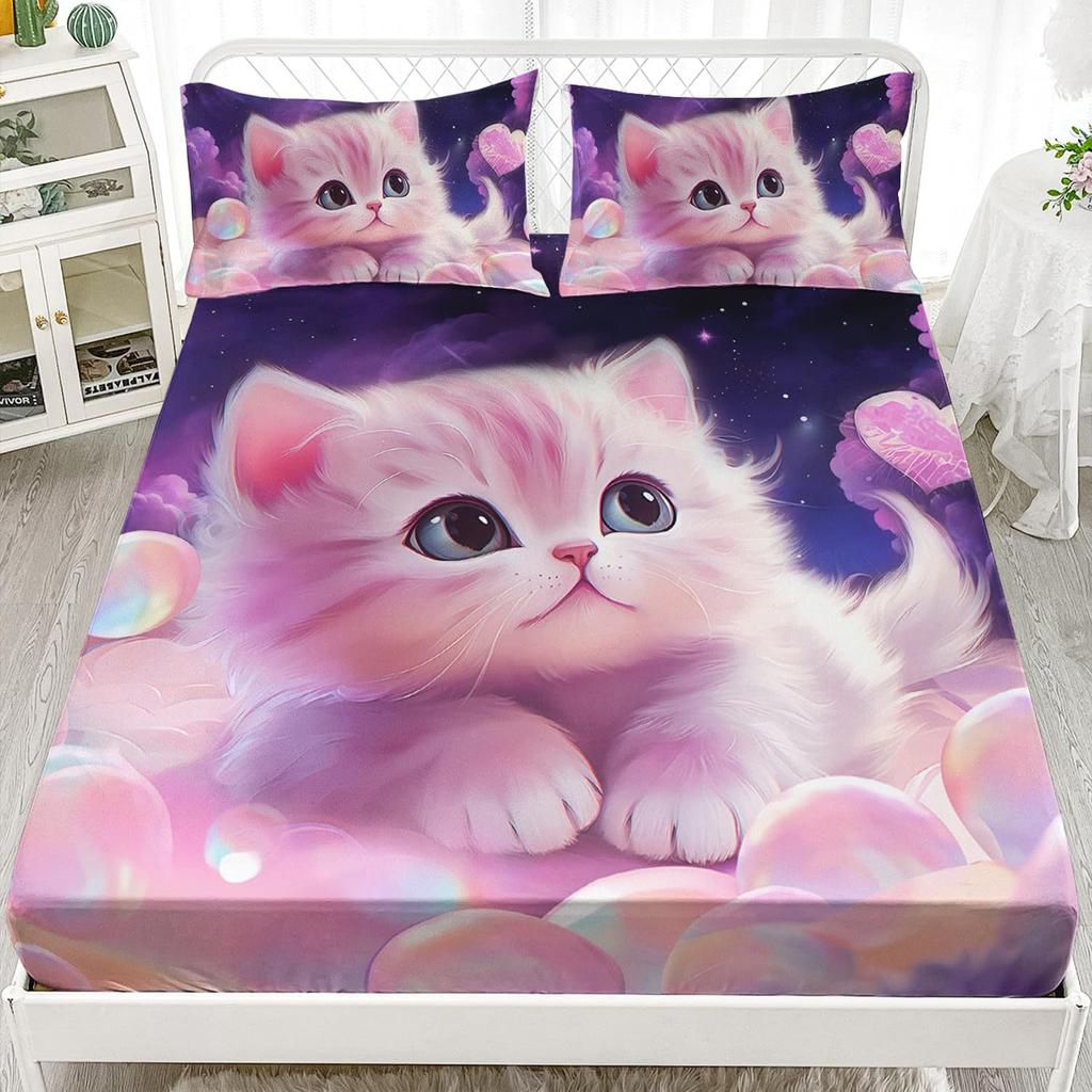 Animal Cat Pattern Mattress Three-Piece Digital Printing Mattress Bedding Set Adult Children