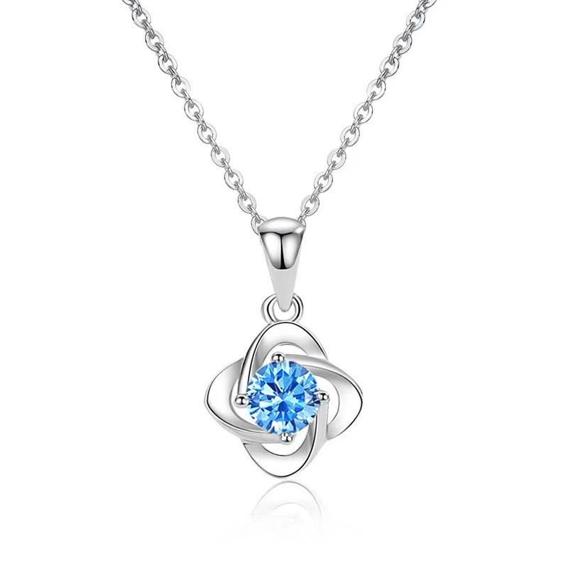 

Exquisite Four-Leaf Clover Necklace for Women - Versatile, Simple, and High-End Clavicle Chain Pendant Platinum Color синій/алмаз