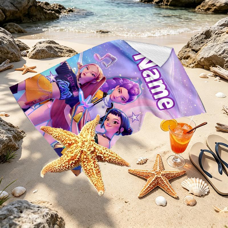 Asciugamano da Spiaggia Personalizzato con Nome KPop Hunters Print, per Viaggio Campeggio Festa in Spiaggia Decorazione Casa, Regalo di Compleanno per Famiglia e Amici