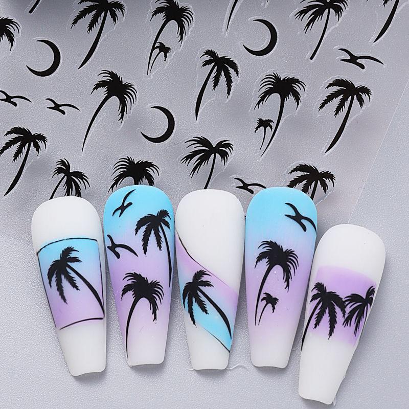 

Наклейка для ногтей в форме кокосовой пальмы, Улучшающая клейкая наклейка с чайкой, Украшение для ногтей, Салонный DIY, Стереоскопическая, Для любителей ногтей чёрный