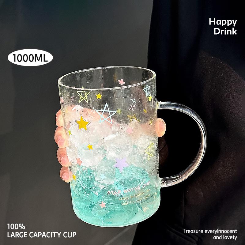 Simple Yet Stylish Handle Mug with High Temperature Resistance Household Glass Cups Large Capacity Straw Cups High Borosilicate