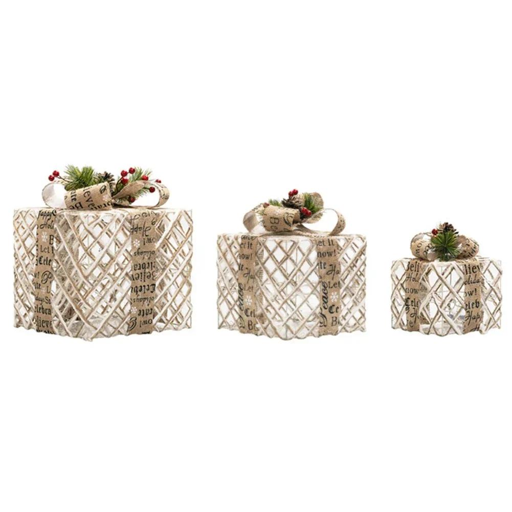 

Set Of 3 Christmas Light Up Boxes Decoration Plastic Plush Decorative DIY Christmas Kit Festive & Party Supplies Decoration