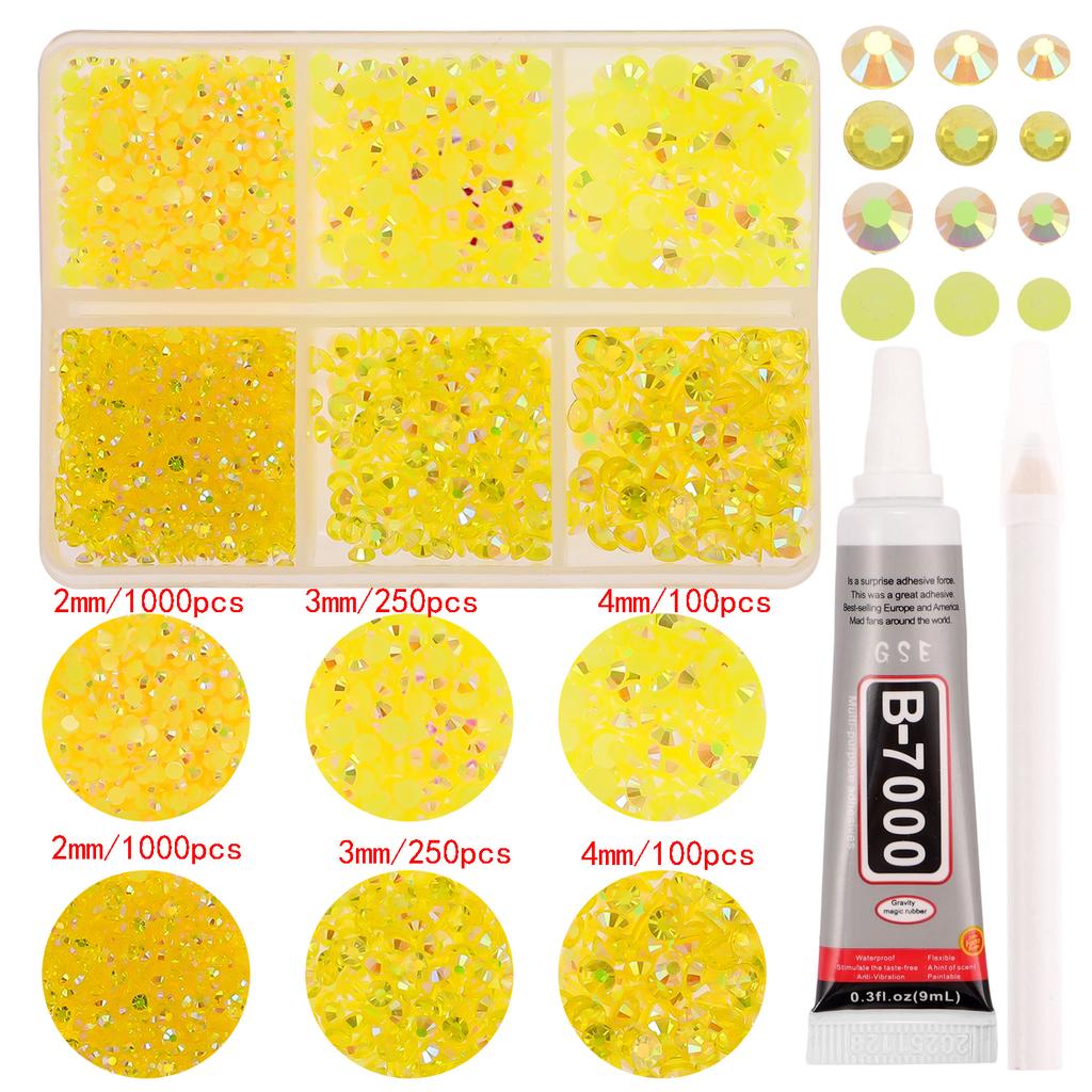 2/3/4mm Mix Size Sparkling Resin Imitate Diamond 2700pcs Smooth Back Adhesive Rhinestones Nail Art Fabrics with Diamond Pen Glue