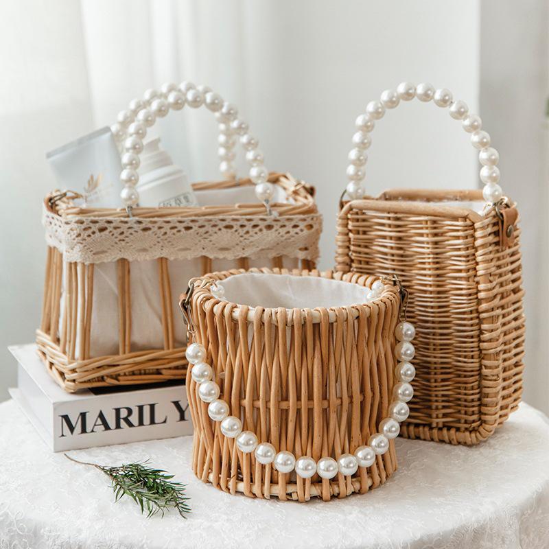 

Vintage Pearl Woven Rattan Crossbody Beach Bag