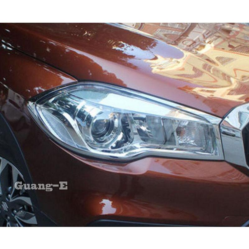 For Suzuki S-Cross SCross SX4 2017 2018    Car Cover Eyebrow Detector ABS Chrome Front Head Light Lamp Trim Frame