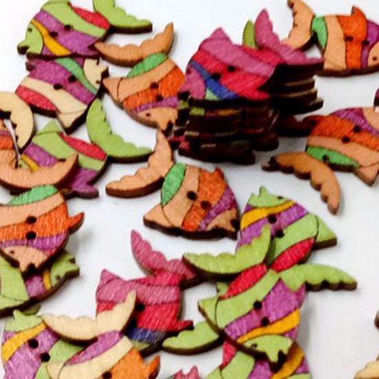 50 Adet Balık Şekli 2 Delik Ahşap Düğme Giysi Dikiş Aksesuarları Çanta Dekor