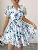 Elegant Floral Ruffled V-Neck Summer Dress - Women's Retro Holiday Style
