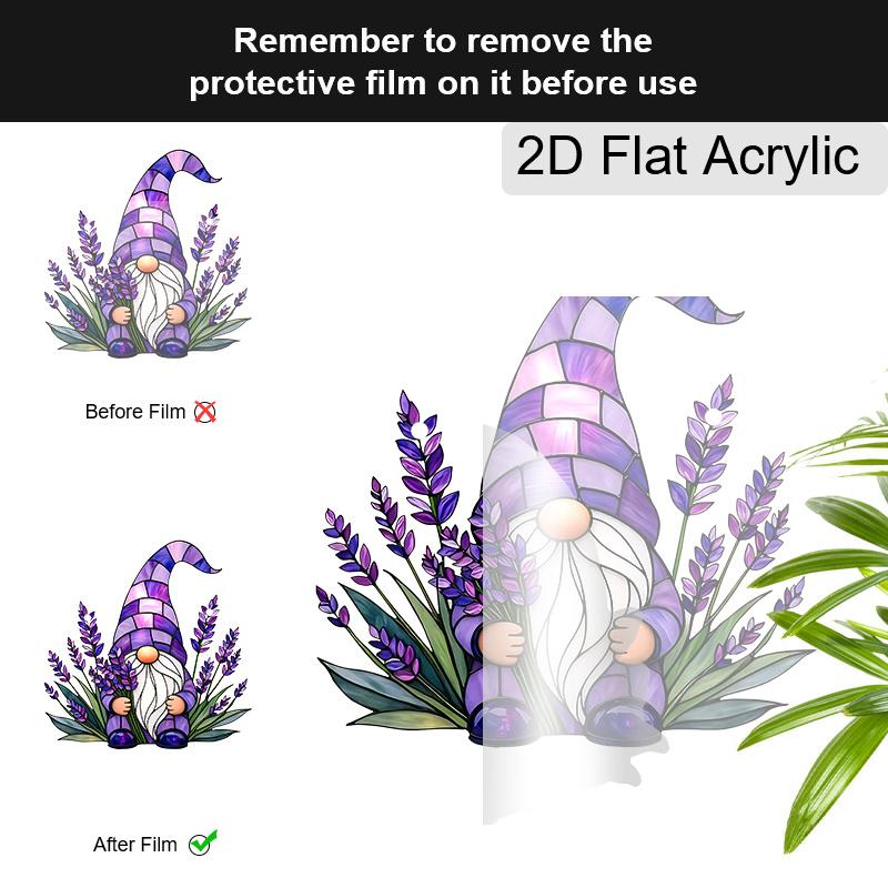 Acrylic Lavender Gnome Suncatcher, Stained Glass Effect Window Hanging Ornament for Whimsical & Floral Lover Gifts