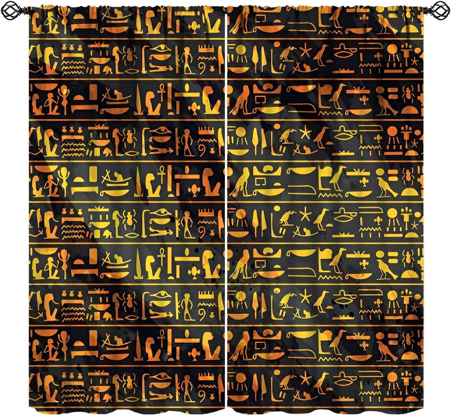 

Ancient Egyptian Curtains Eye Horus Golden Hieroglyphs Print Window Treatments Living Curtain Vintage Made Of Polyester Washable W100*H130(CM)-Rod Pocket&2PCS