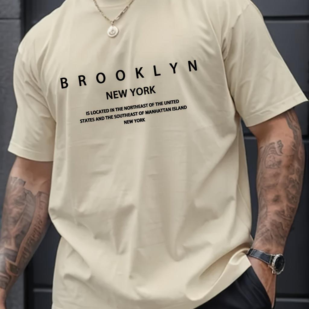Summer Men's 100% Pure Cotton Casual Loose Plus Size Brooklyn Print Comfortable Sports Round Neck Short Sleeved T-shirt Top
