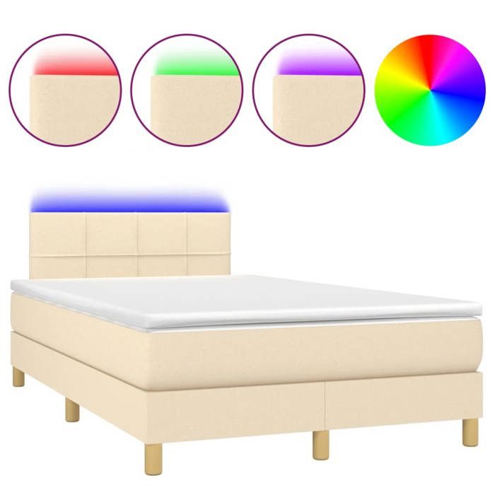 Exclusive House - Slatted Bed Base Mattress and LED Cream 120x190 Cm Fabric