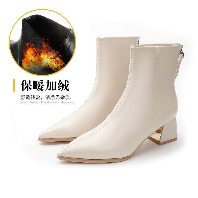 Coarse Heel Short Boots French Temperament High Heel Thin 2025 New Boots Brown Pointed Small Bare Boots Spring and Autumn Single Boots