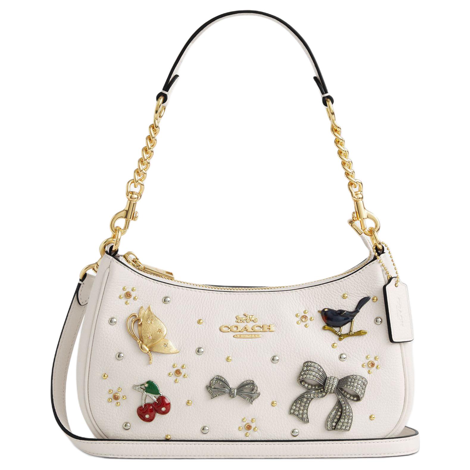 

Сумка Coach Teri 25 зі шкіри, через плече/на плече, середнього розміру, жіноча, прикрашена шпильками, колір крейдяно-білий CCE87-IMCHK Basic Set (Bag+Dust Bag)