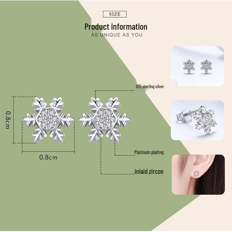 Europäischer & Amerikanischer Stil S925 Silber Schneeflocken Weihnachts-Ohrringe, Vielseitig Weißgoldplattiert BSE009