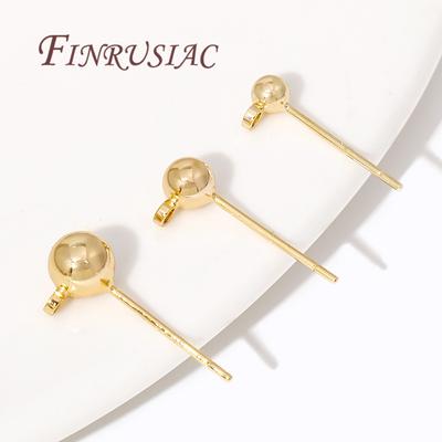 4/6/10 Pièces Boucles d'Oreilles Clous Boules Rondes 3mm 4mm 5mm Plaqué Or 14K avec Anneaux pour Fabrication de Bijoux d'Oreilles DIY