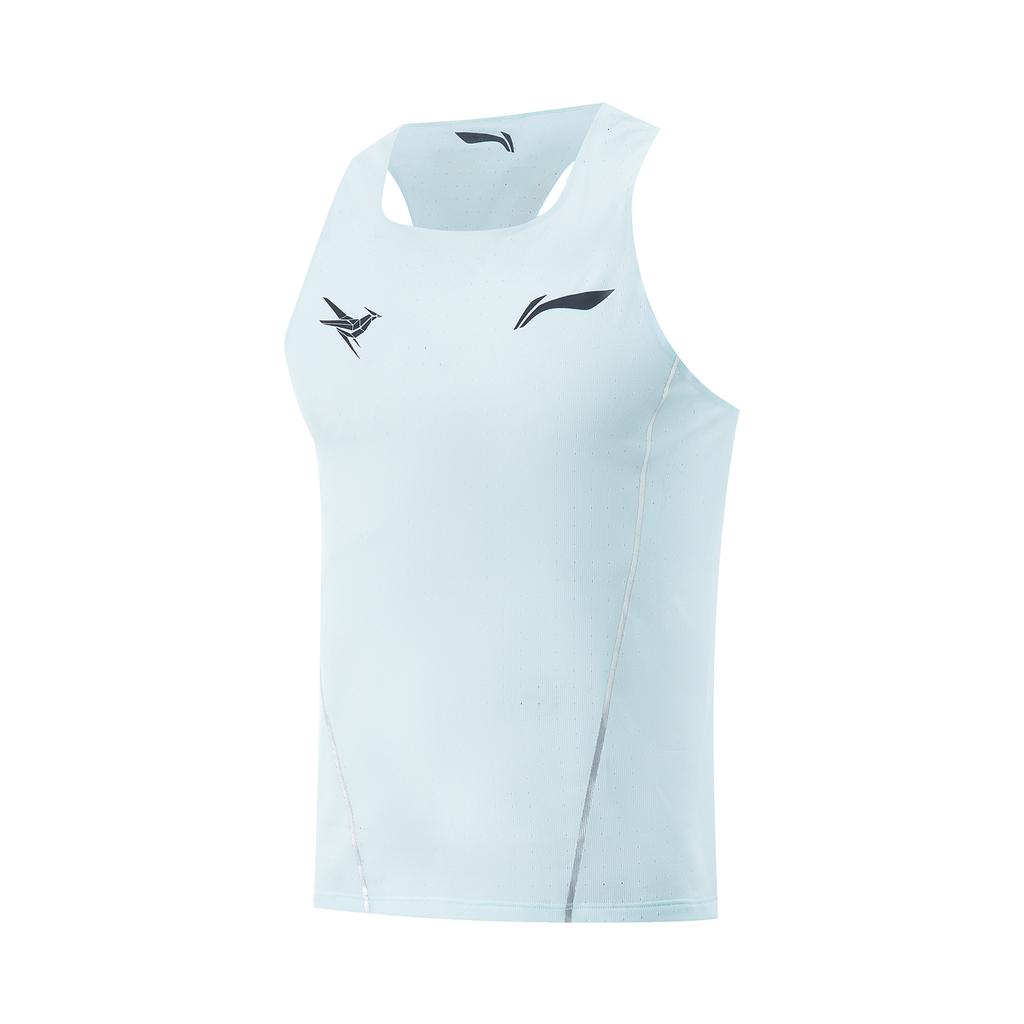 Li Ning Dragon Sparrow Breathable Quick-Dry Sports Slim Fit Outdoor Sleeveless Knitted Running Competition Vest Men tops Light-Sky-Blue AAYV123-5