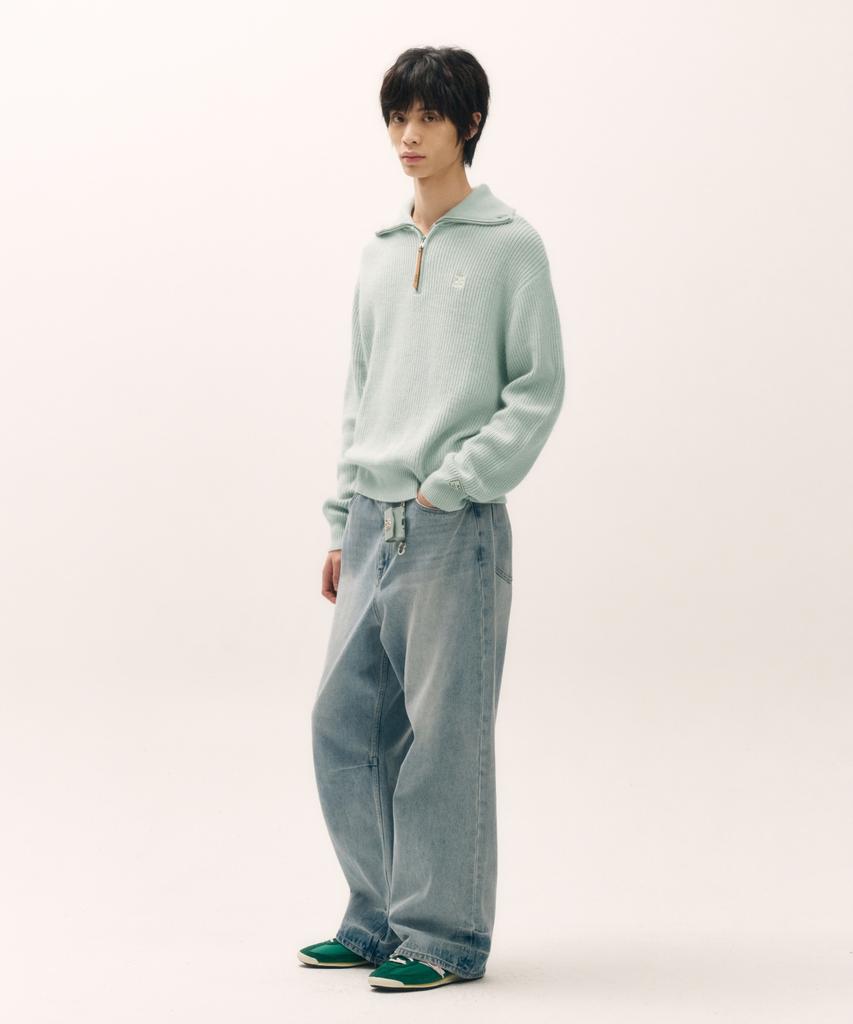 Seteo Button-Up Sailor Half Knit Zip-Up Mint
