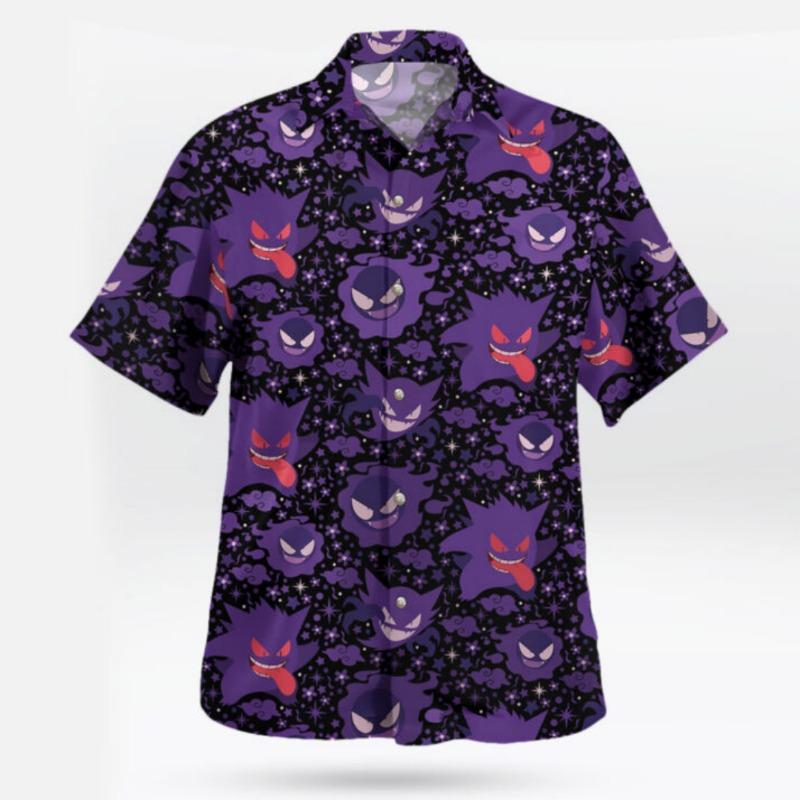 Camisa con Estampado de Flores de Dibujos Animados Cara de Fantasma Oscura Fantasma Geng Estilo Delgado Holgado de Verano Top Cárdigan Unisex para Vacaciones