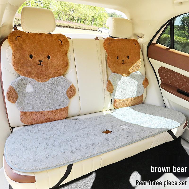 Winter Plush Car Seat Cushion - Cartoon Bear & Rabbit Design