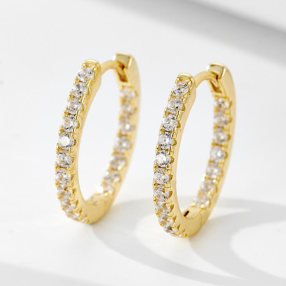 925 Sterling Silver Retro Diamond-encrusted Earrings Gold Plated Full Diamond Zircon Round Circle Huggie Hoop Earrings for Women earrings золотой