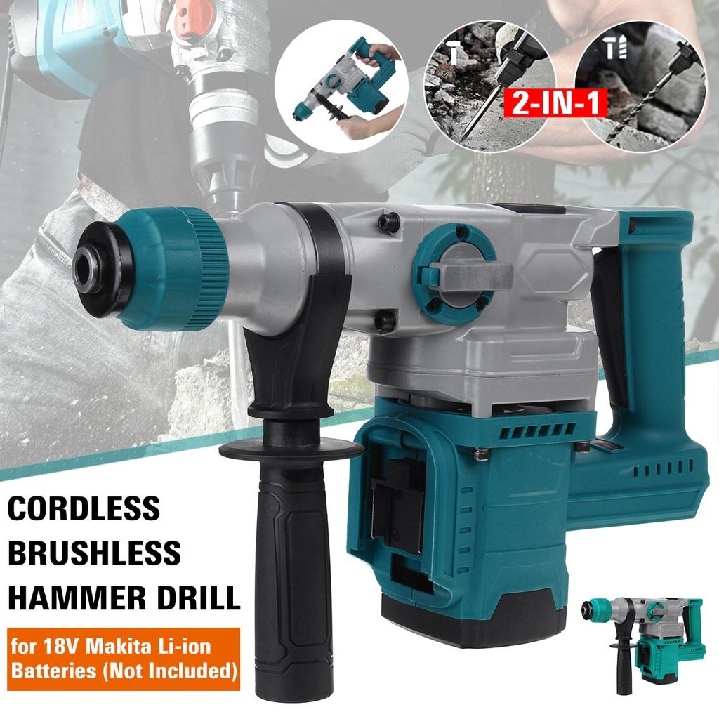 2-IN-1 Rechargeable Brushless Cordless Electric Rotary Hammer Impact Drill 1300W Power Tool For 18V Battery 4200RPM
