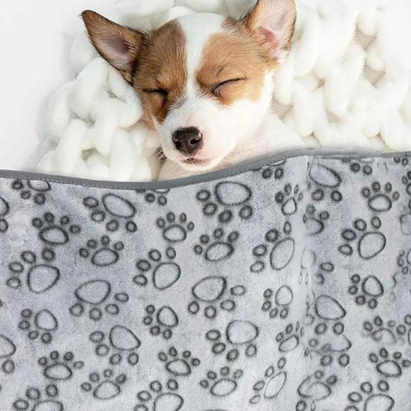 Cartoon Niedliches Pfotenmuster Hund Schlafdecke Super Weiche Plüsch Haustierdecke Warme Kuscheldecke für Hunde Katzen Welpen Decken für Couch Sofa Bett